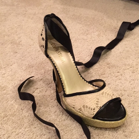 Colin Stuart Size 9 Black Wrap Lace-Up High Heels - Picture 2 of 3